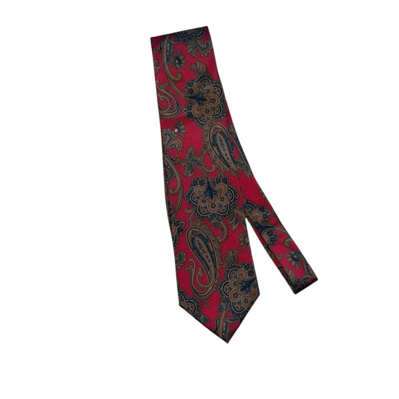 Christian Dior Monsieur Men's USA Made 100% Silk Paisley Tie Red Blue Vintage - Picture 3 of 4